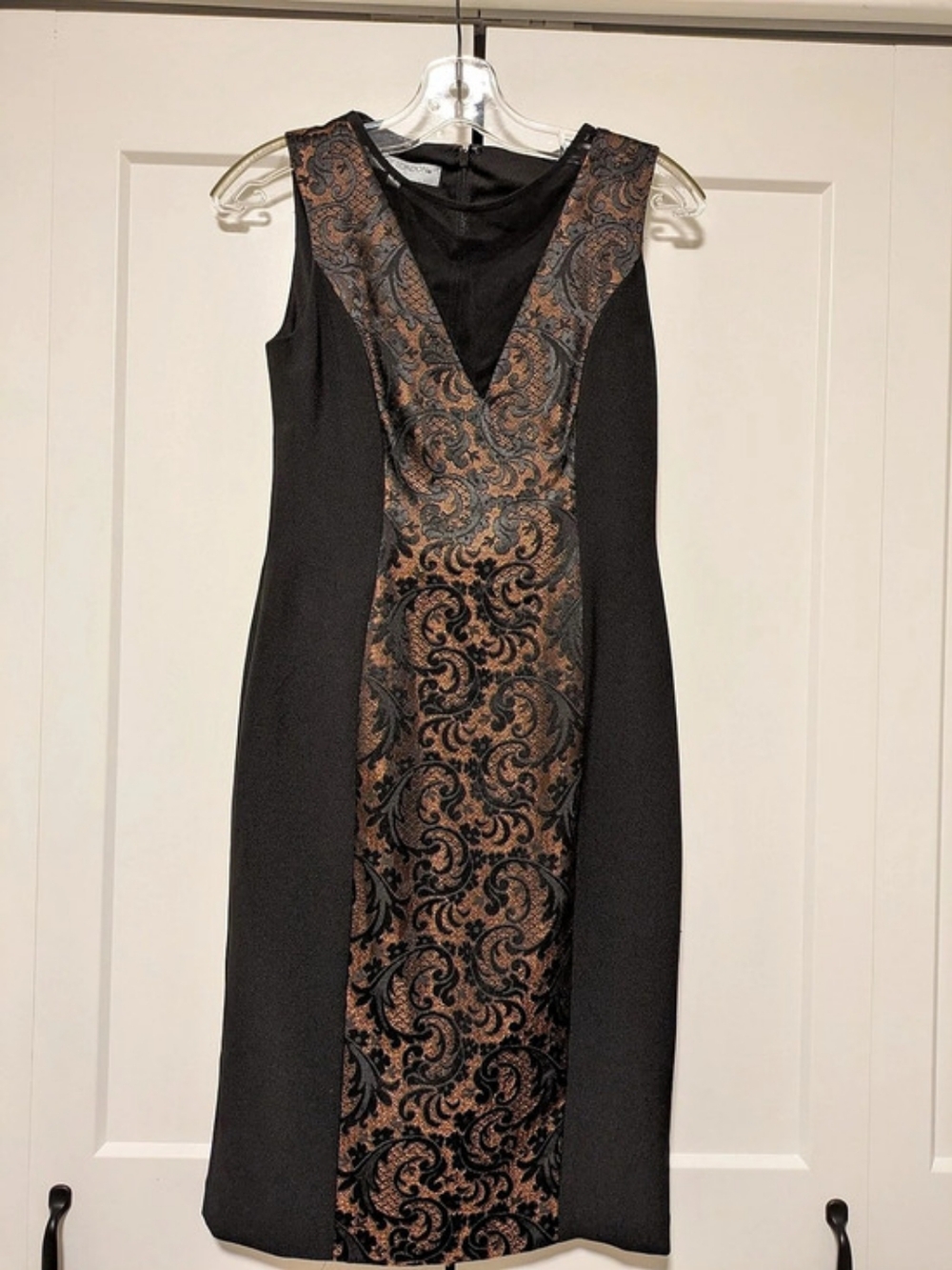Maggy London Milly Antoinette Paisley Midi Dress in Black & Copper Size 6